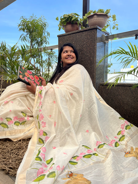Pichwai Bagh Handpainted Lotus Saree