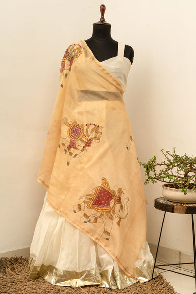 Sawari Hand painted Chanderi dupatta