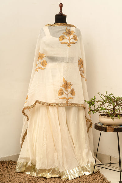 Mughal Kanat Gold Handpainted Dupatta