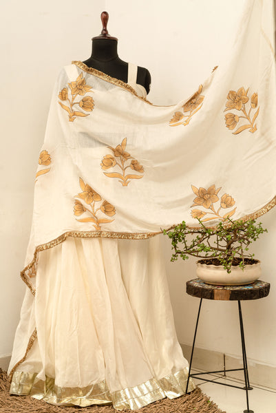 Mughal Kanat Gold Handpainted Dupatta