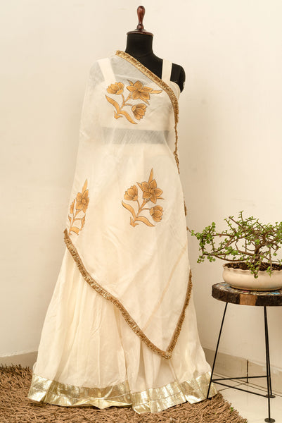 Mughal Kanat Gold Handpainted Dupatta