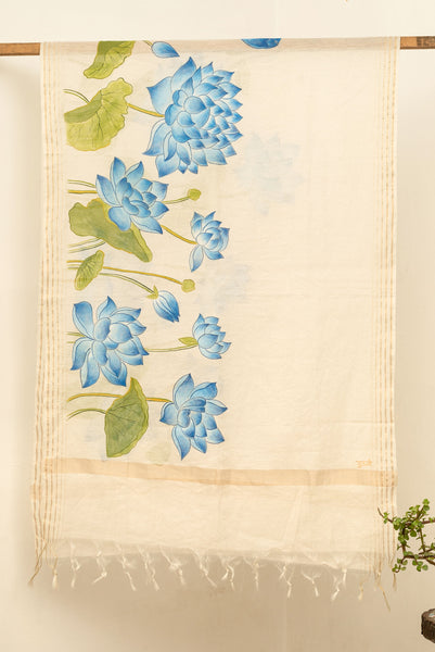 Neelkamal Pichwai Lotus Chanderi Handpainted Dupatta