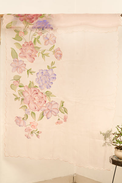 Peonies Organza Handpainted Dupatta