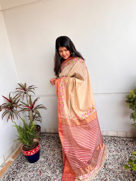 Sand coral Handpainted Handwoven Saree