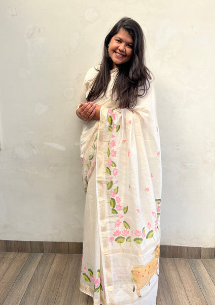 Pichwai Bagh Handpainted Lotus Saree