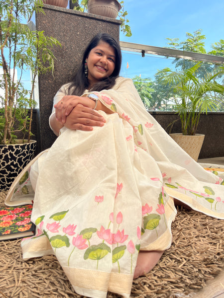 Pichwai Bagh Handpainted Lotus Saree