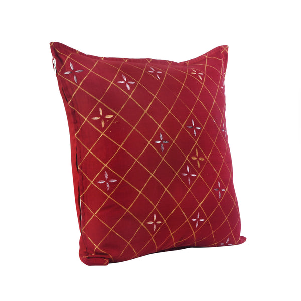 Guthali Red And Golden Handpainted Cushion Cover