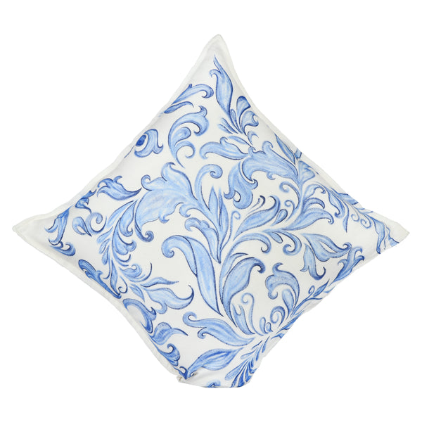 Blue Pottery Handpainted Cushion Cover In Khadi