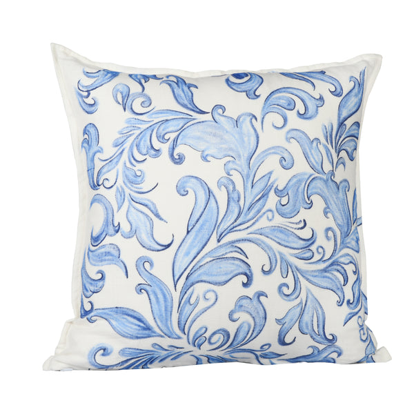 Blue Pottery Handpainted Cushion Cover In Khadi