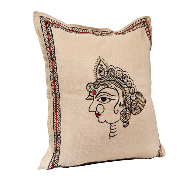 Handpainted Queen Beige Cushion Cover