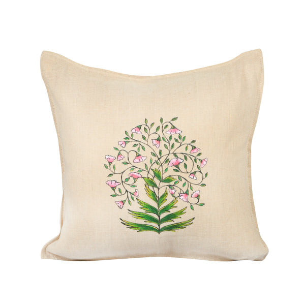 Handpainted Miniature Art Jute Cushion Cover
