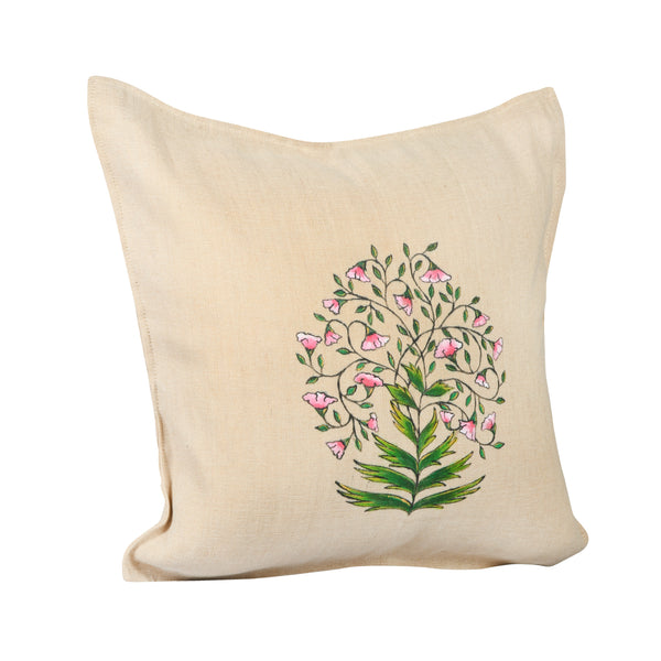 Handpainted Miniature Art Jute Cushion Cover