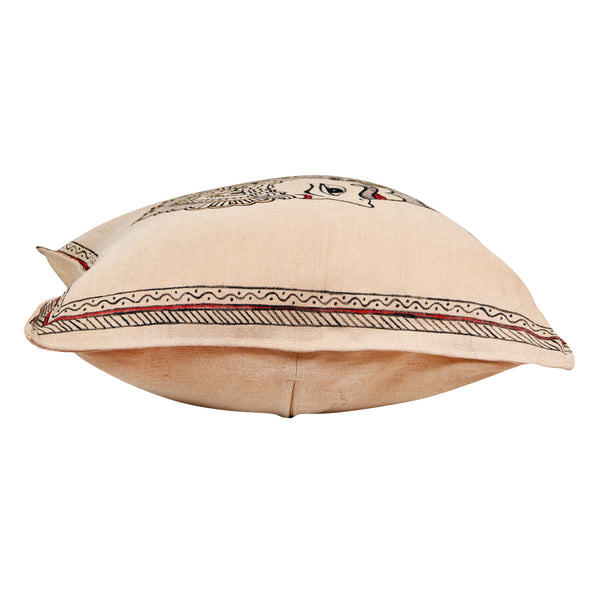 Handpainted Rajasthani Cushion Cover In Beige