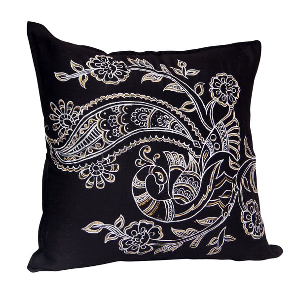 Black Handloom Handpainted Cushion Cover
