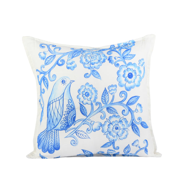 Blue Pottery Khadi Handpainted Cushion Cover
