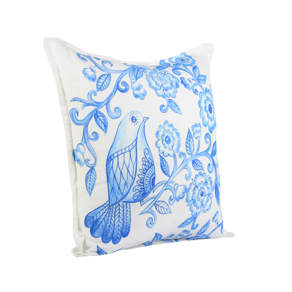 Blue Pottery Khadi Handpainted Cushion Cover