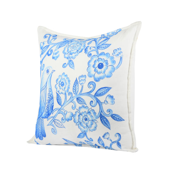 Blue Pottery Khadi Handpainted Cushion Cover