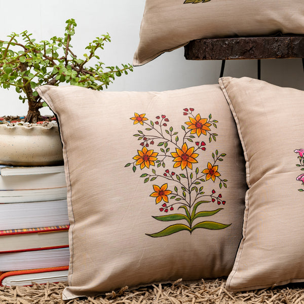 Mughal Bagh Handpainted Chanderi Cushion Cover Set of 5