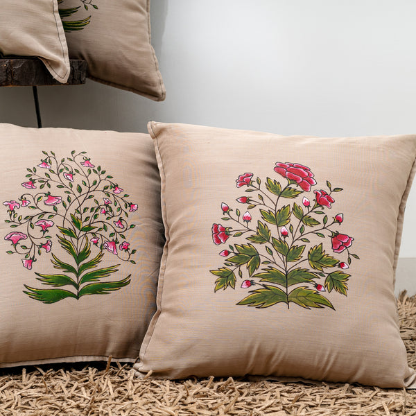 Mughal Bagh Handpainted Chanderi Cushion Cover Set of 5