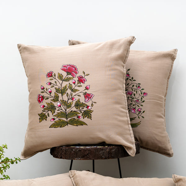 Mughal Bagh Handpainted Chanderi Cushion Cover Set of 5