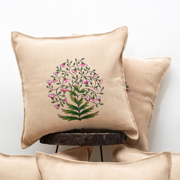 Mughal bagh Cushion Cover Set Of 5 In Jute