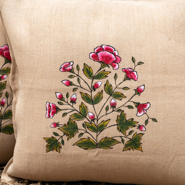 Mughal bagh Cushion Cover Set Of 5 In Jute