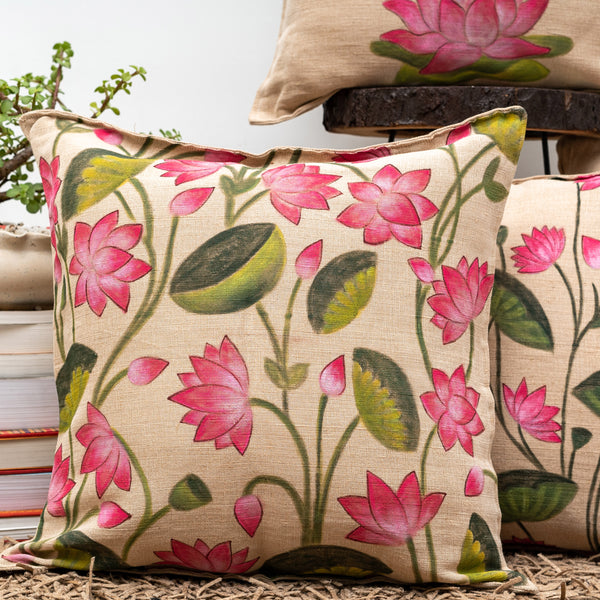 Pichwai Hand Painted Cushion Cover Set of 4 In Jute