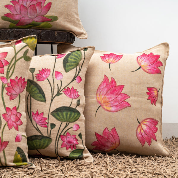 Pichwai Hand Painted Cushion Cover Set of 4 In Jute