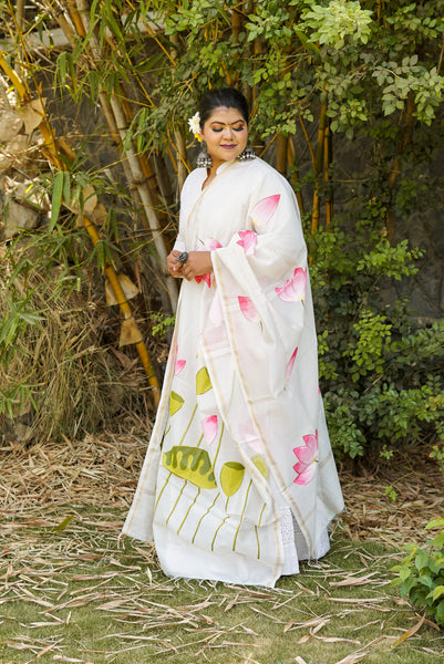Hand Painted Lotus Dupatta