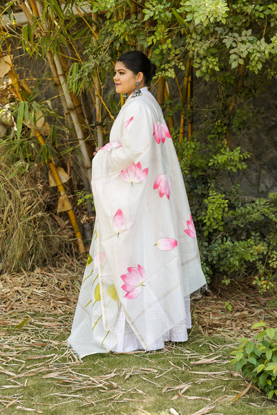 Hand Painted Lotus Dupatta