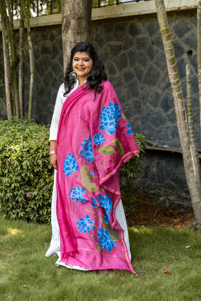 Hand Painted Neelkamal Chanderi Dupatta