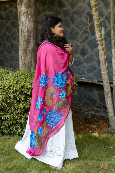 Hand Painted Neelkamal Chanderi Dupatta