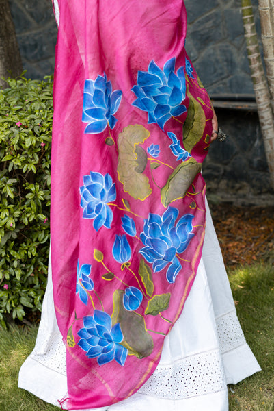 Hand Painted Neelkamal Chanderi Dupatta