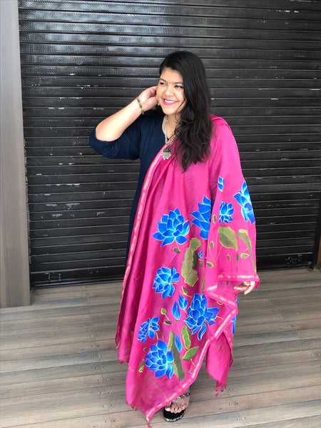 Hand Painted Neelkamal Chanderi Dupatta