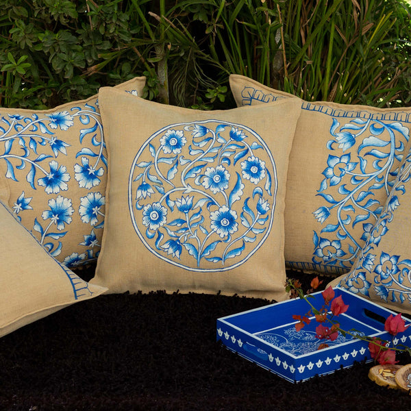 Blue Pottery Cushion Cover Set of 5