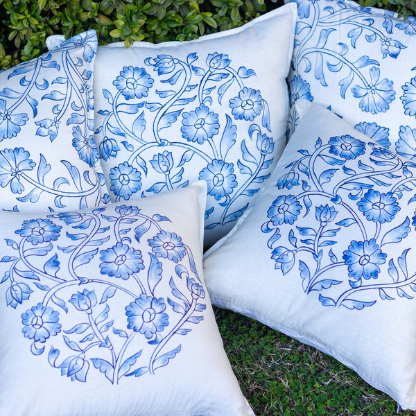 Snowy Blue Pottery Cushion Cover Set of 5
