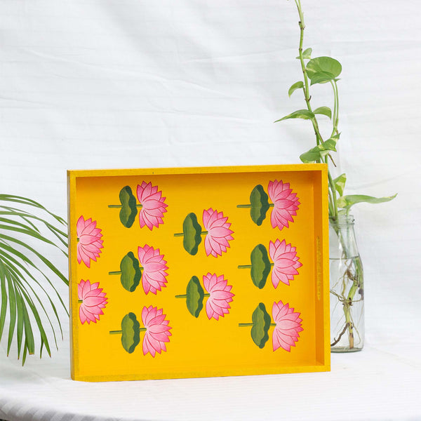 Pichwai Niraja Serving Tray In Pine Wood Medium