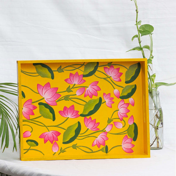 Pichwai Niraja Serving Tray In Pine Wood Large