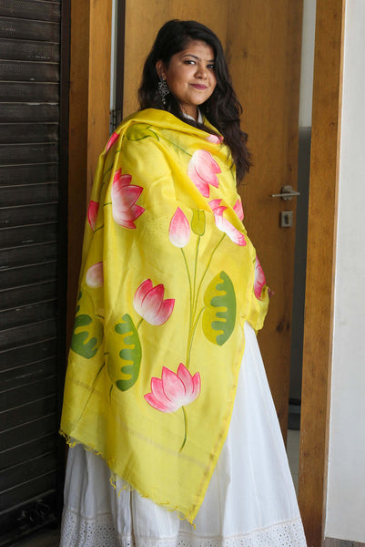 Niraja Handpainted Dupatta In Yellow