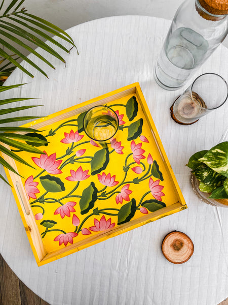 Pichwai Niraja Serving Tray In Pine Wood Large