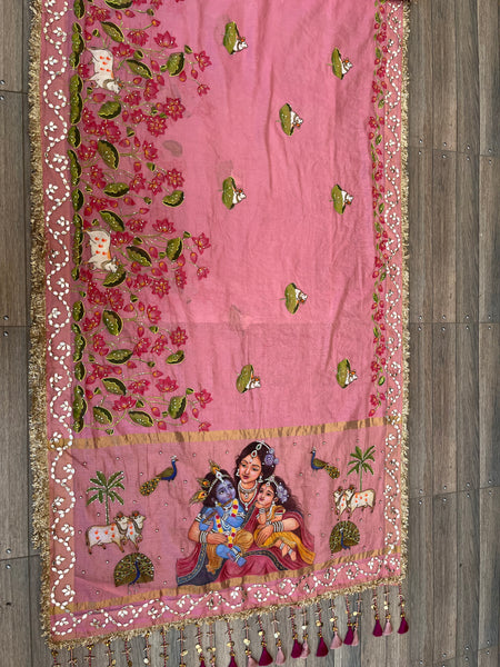 Mamta Yashoda Krishna radha saree hand painted Gota Patti