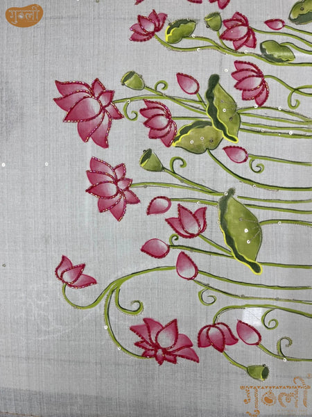 Yamunā Maiya with Gopi & Gopika Tussar Handpainted Saree