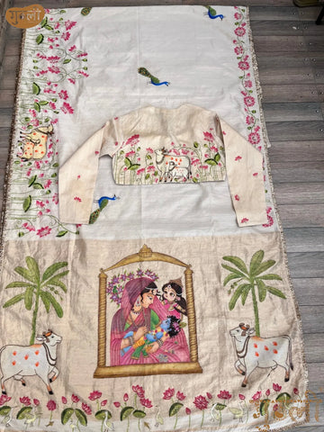 Handpainted Godbharai Pearl Pichwai Saree