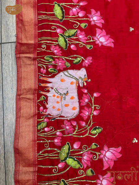 Nathdwara Handpainted Laal Pichwai Saree