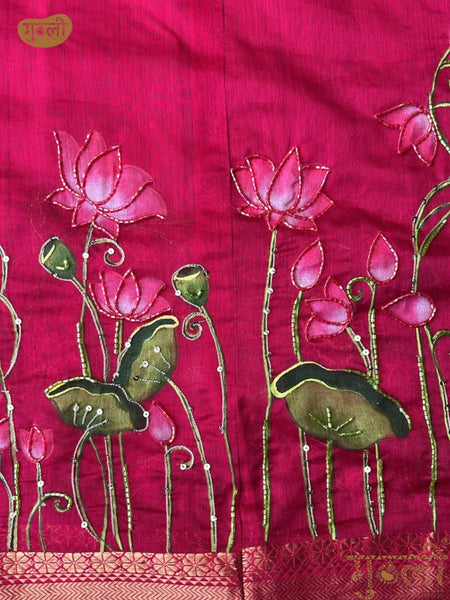 Handpainted Ranni Pink Baby Shower Pichwai Saree
