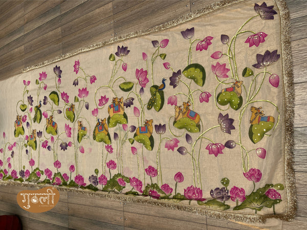 Varsha Ritu Hand-Painted Chanderi Tissue Saree – Lotus & Cows Saree