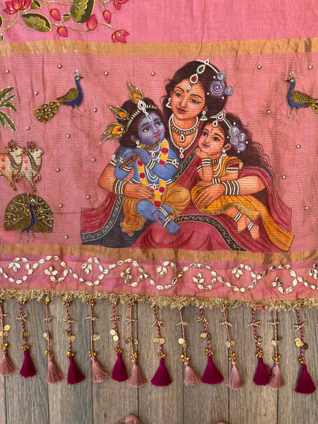 Mamta Yashoda Krishna radha saree hand painted Gota Patti