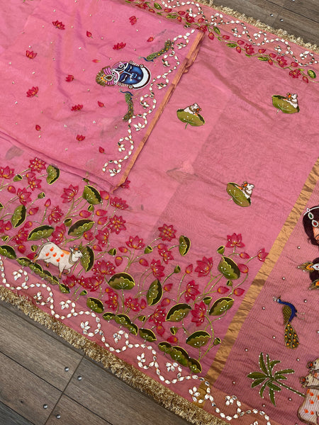 Mamta Yashoda Krishna radha saree hand painted Gota Patti
