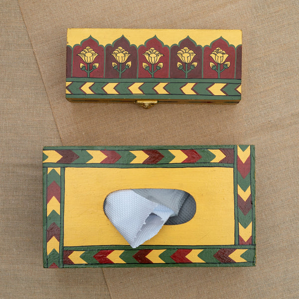 Mahroon & Gold Mughal kanat Tissue box
