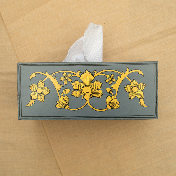 Grey & Gold Mughal Kanat Handpainted Tissue Box